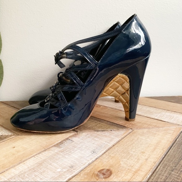 Chanel Blue & Gold Strappy Mary Janes - Picture 10 of 16